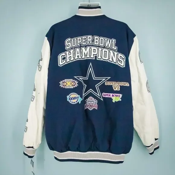 Dallas Cowboys NFL Super Bowl Championship Size XL Blue White Varsity Jacket NEW - Picture 5 of 11